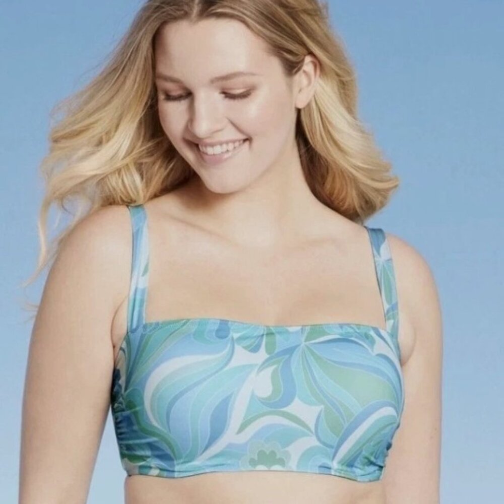 Women's Lift Square Neck Bralette Bikini Top Shade & Shore Blue Size 36B